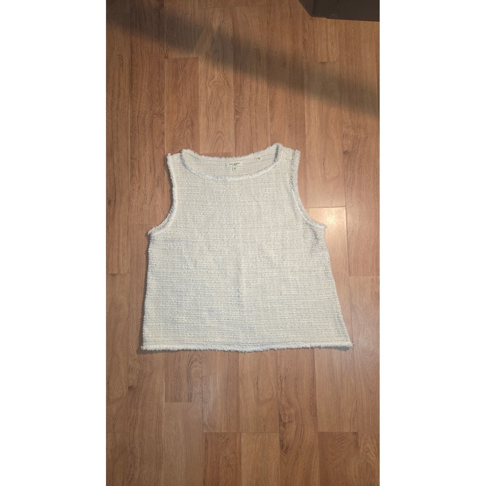 Max Studio London Ivory Boucle Knit Sleeveless Top Frayed Hem XL 3712K7807